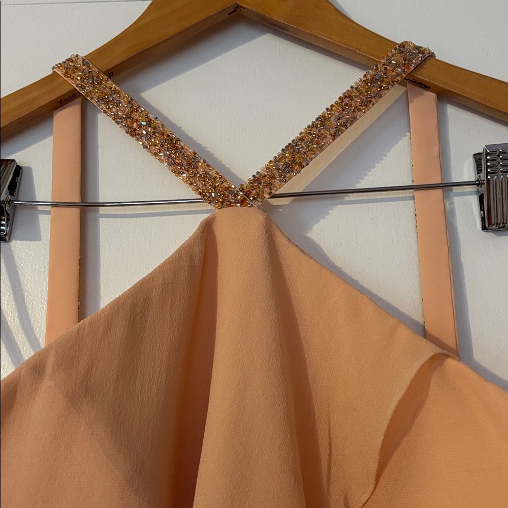 Y2K Vintage Daymor Couture Silk Halter Party Formal Beaded 8 Peach Pink Tiered M - Picture 12 of 17